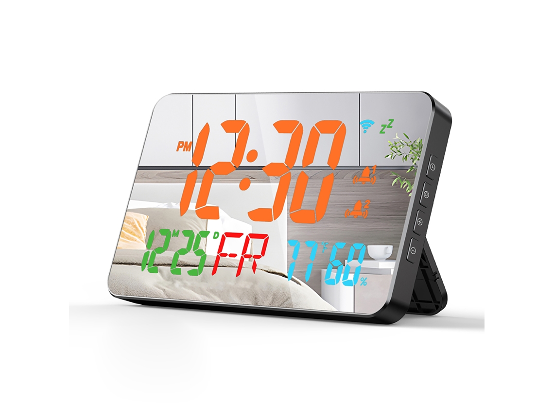 Relógio de Mesa Tuya Wifi com Termômetro e Umidímetro Digital Led, Calibração Automática, Brilho Ajustável e Aviso de Alta Temperatura