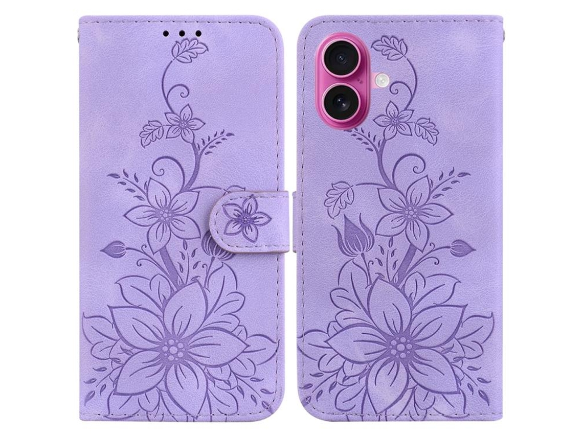 Capa De Couro Para Iphone 17 Com Relevo De Lírio