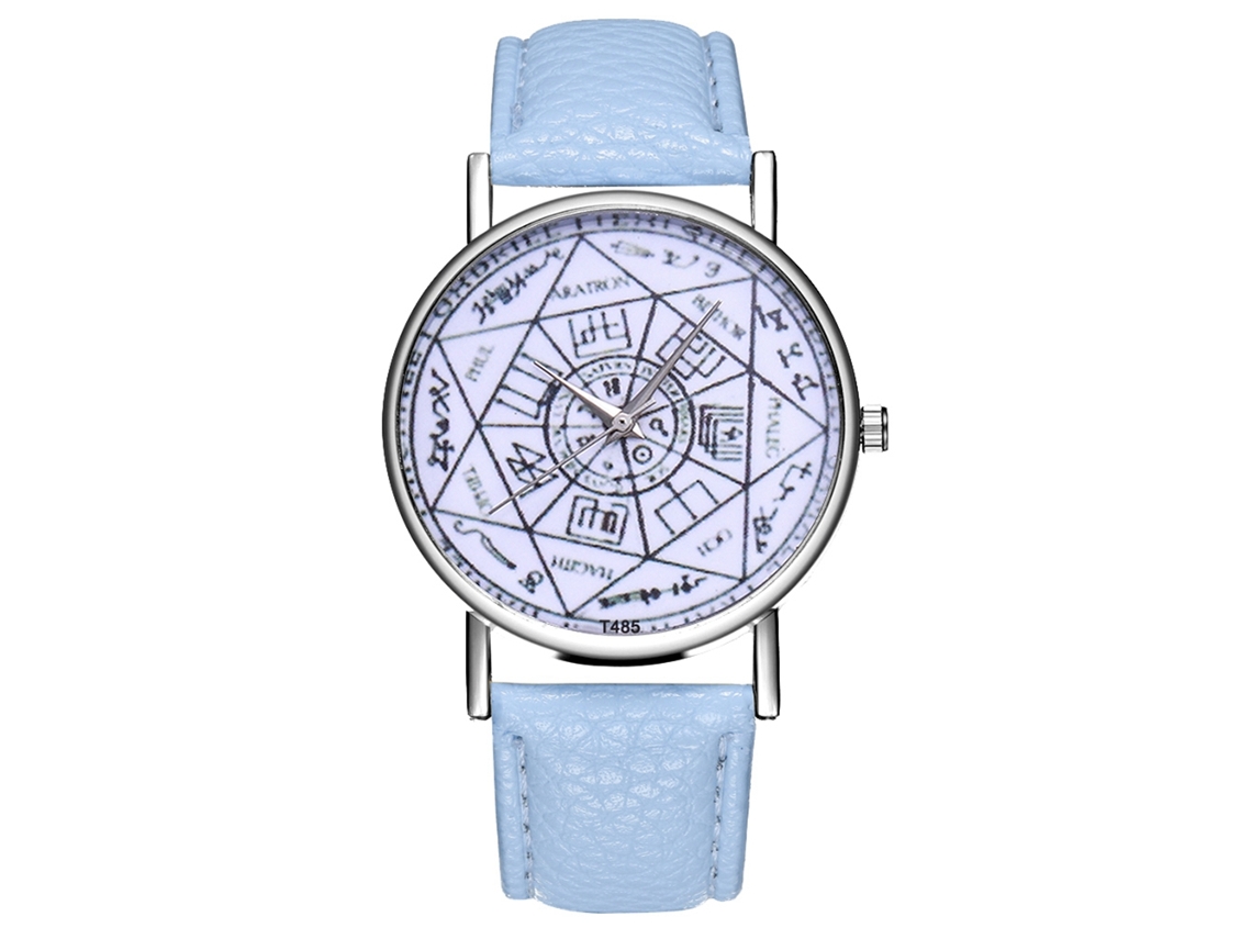 Relógio de pulso de quartzo elegante para casais com pulseira de couro (azul claro)
