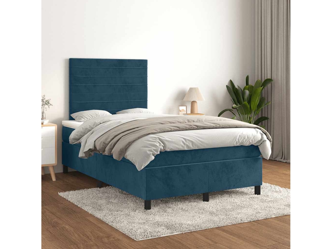 Vidaxl Cama Boxspring Com Colchão 120x200 Cm Veludo Azul-escuro