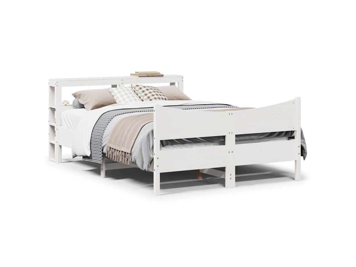 Vidaxl Estrutura Cama C/ Cabeceira 140x190 Cm Pinho Maciço Branco