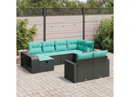 Vidaxl 10 Pcs Conjunto Sofás De Jardim C/ Almofadões Vime Pe Preto