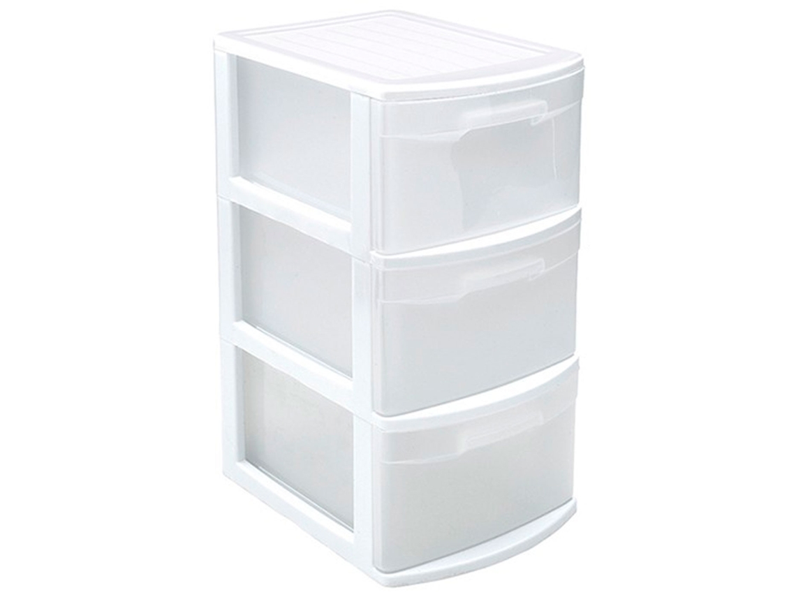 Bloco De Gavetas De Plástico Branco Thames, 3 Gavetas Transparentes, 58,5 X 28,5 X 39 Cm, Torre Multiusos De Arrumação E Organização, Escritório, Acan