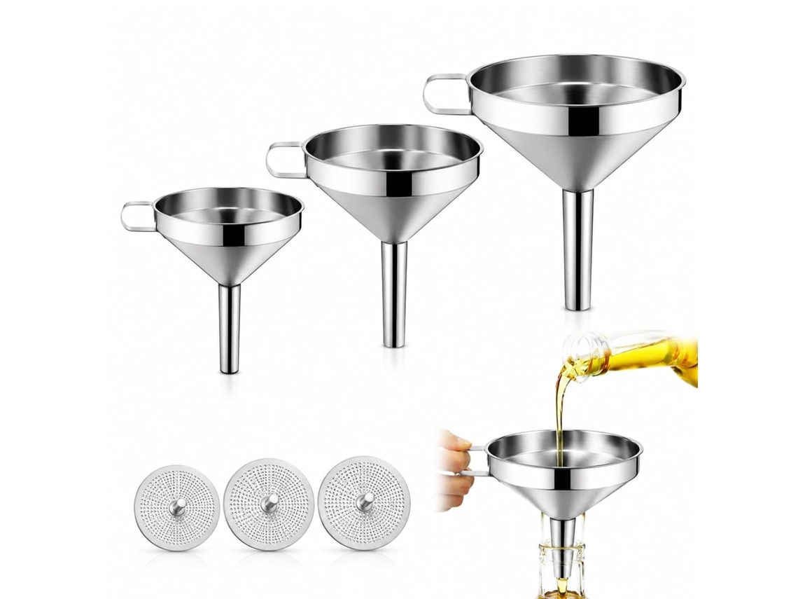 Funil Em Aço Inoxidável 304com Filtro De Malha, Funil De Cozinha Boca Larga Para Transferência Líquidos, Ideal Para Óleo