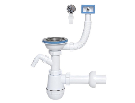 Sifão de Resíduos para Garrafa de Lavatório de Cozinha Individual 115 mm com Entrada para Máquina de Lavar Loiça