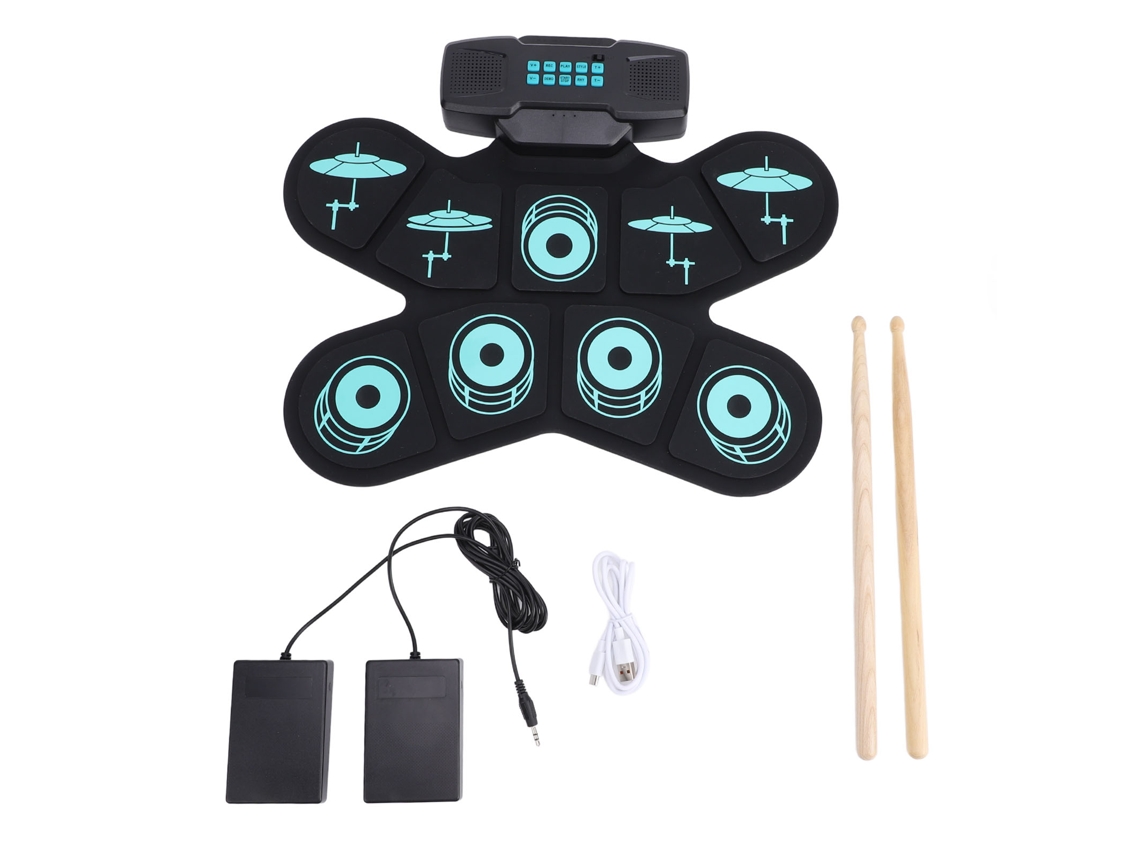 Aetheria conjunto de Bateria Elétrica para Crianças 9 Pads Rolável com Baquetas Pedais e Alto falantes