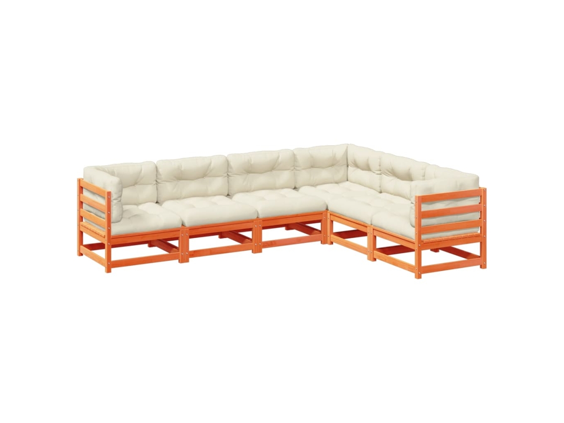 Conjunto de 6 Sofás Jardim com Almofadões Pinho Maciço Castanho Cera MAISON EXCLUSIVE (6 pcs)