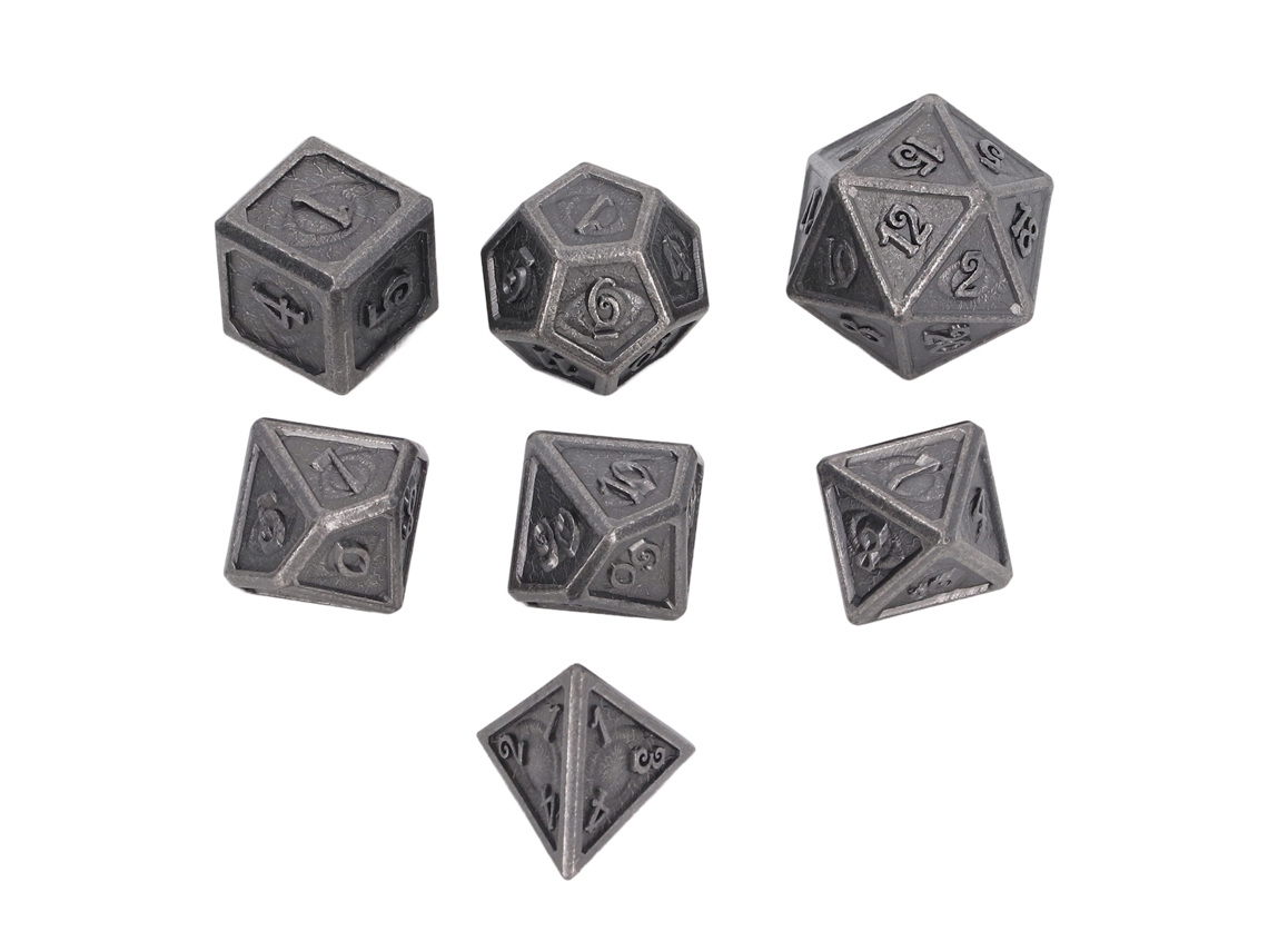 Set De Dados Poliédricos De Metal Com 7 Peças Com Padrões Gravados E Números Claros Para Jogos De Mesa E Festas Tipo 1