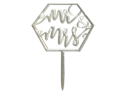 Topper de Bolo Mr Mrs Personalizado Acrílico Prateado S/MARCA