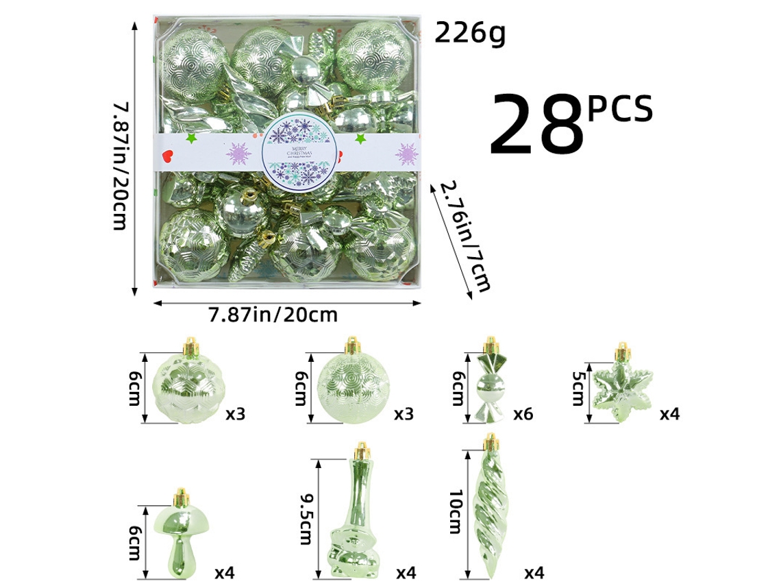 28pcs Conjunto De Bolas De Natal, Enfeites Para Árvore De Natal Cuich (verde Claro)
