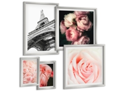 Conjunto De Pinturas Retrato De Uma Mulher Com Uma Rosa Eiffel Moldura Prateada Imagens Para Um Quarto Infantil Espelharte (conjunto De 5 Imagens)