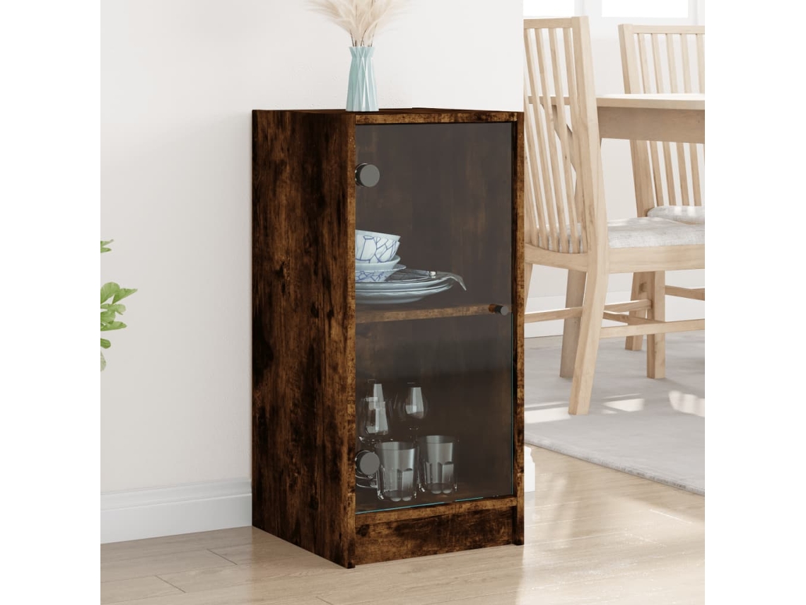 Vidaxl Armário De Apoio C/ Portas Vidro 35x37x75,5 Cm Carvalho Fumado