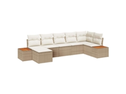 Conjunto 7 Conjunto De Sofá De Jardim Com Almofadas Em Rattan Sintético Vidaxl Bege Vime Pe