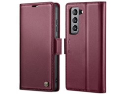 Capa Para Samsung Galaxy S21 Fe 5g Borboleta Fivela Litchi Textura De Telefone De Couro Rfid Antirroubo Vinho Tinto