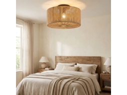 Plafon Ø40 Cm Em Corda De Juta Natural, Design Artesanal, Estilo Rústico Boho, Para Sala, Quarto Ou Entrada