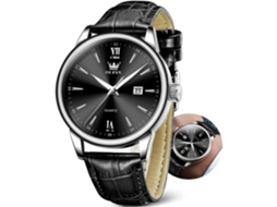 Lurelia Relógio Masculino, Data/calendário, Aço Inoxidável, Couro, Preto, Dourado