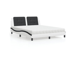 Vidaxl Cama Com Colchão Zadar 160x200 Cm Couro Artificial Preto E Branco
