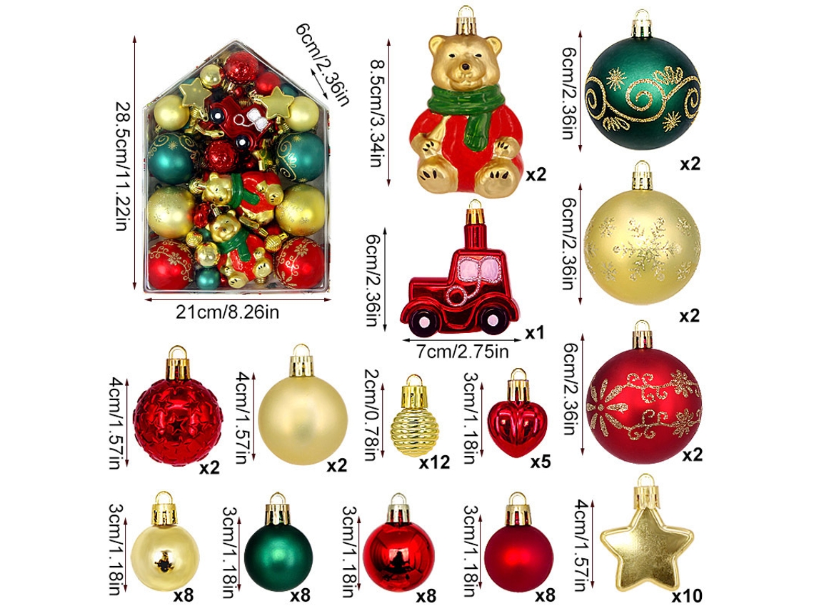 72pcs Conjunto De Bolas De Natal, Enfeites Para Árvore De Natal Cuich (estilo Urso)