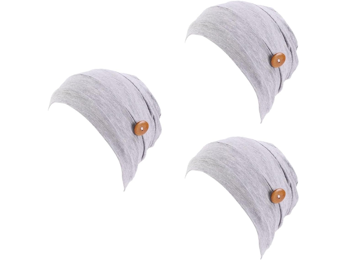 De Touca De Dormir De 3 Peças Com Botões, Máscara Com Botões, Faixa De Cabeça, Esportiva, Cetim, Para Casa, Cinza, Gokoco