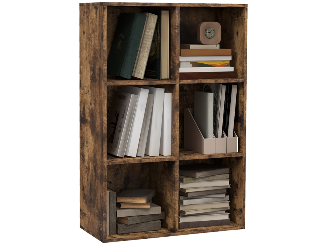 Estante 3 Níveis 6 Cubos Arrumação Escritório 65,5x30x97,5 Marrom