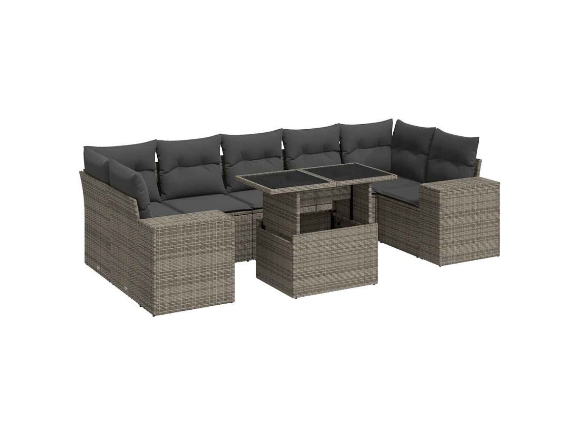 Conjunto de 8 Sofás de Jardim com Almofadões Vime Pe Cinzento MAISON EXCLUSIVE (8 pcs)