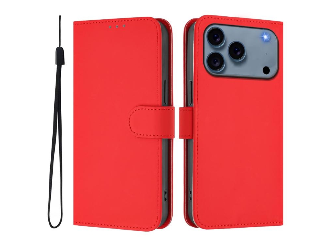 Capa De Couro Sintético Para Iphone 17 Pro Max - Toque Suave - Cor Sólida - Com Cordão