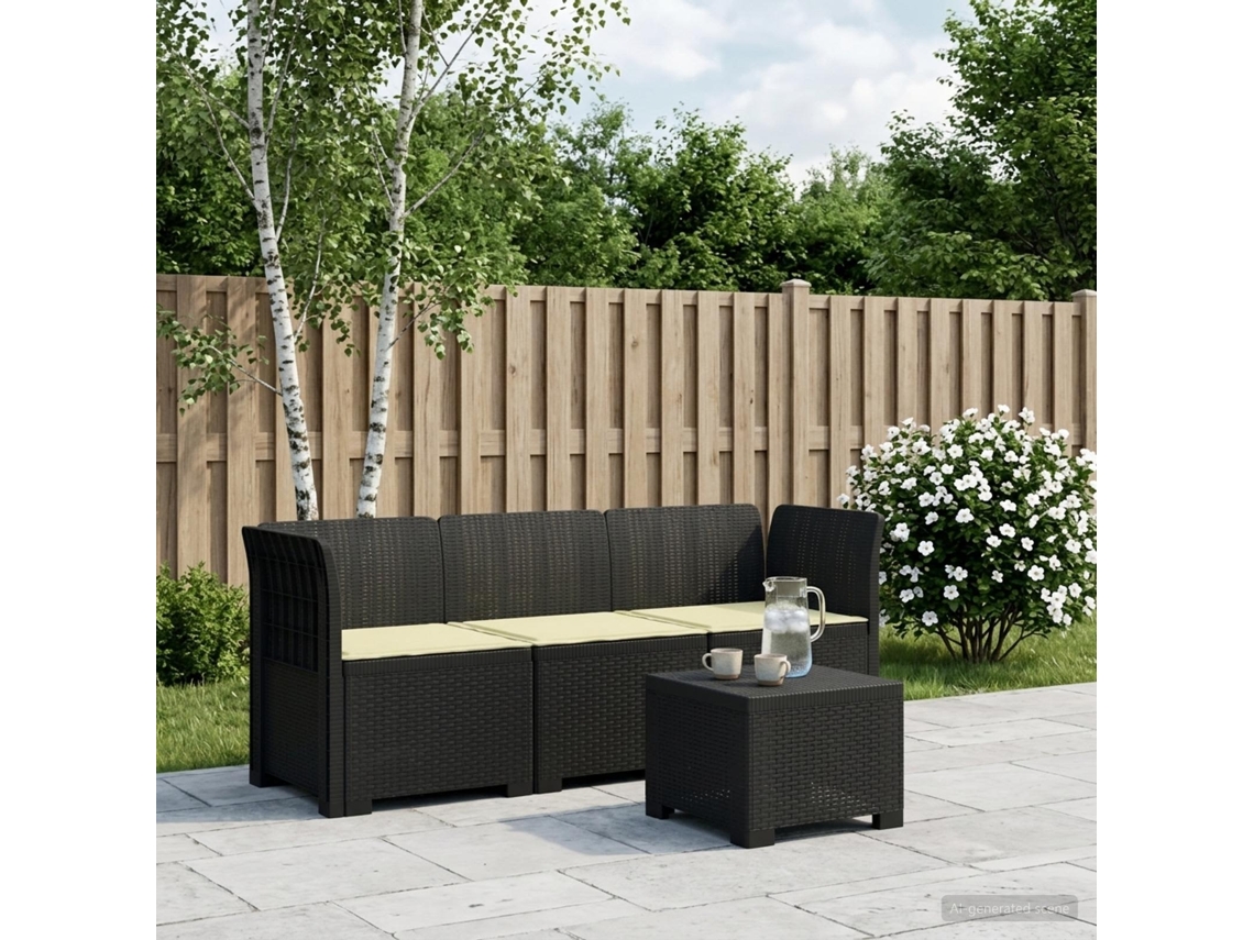 Vidaxl Sofá De Jardim 3 Lugares Com Almofadas Visual Rattan Pp