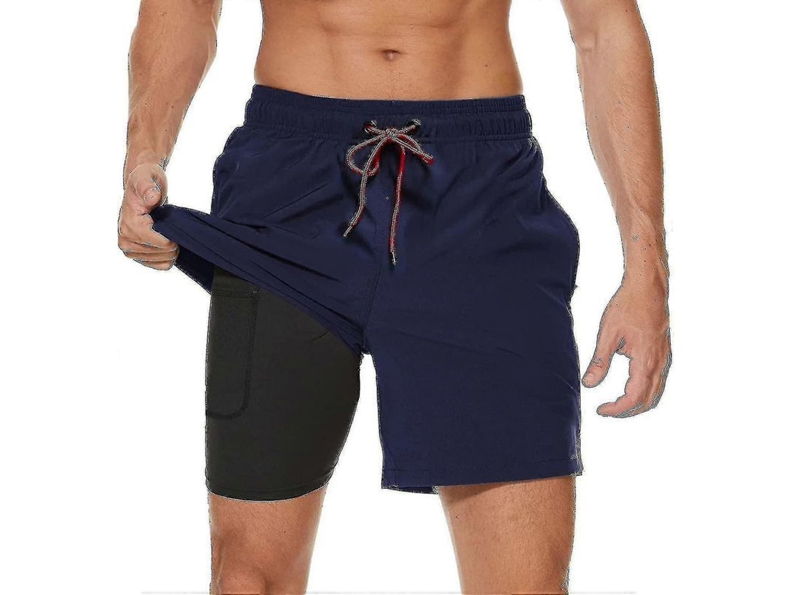 Fasst Pantalones de Banho para Homem com Forro de Compressão Secagem Rápida Bolsillos com Zíper Curto Elásticos para Praia e Surf