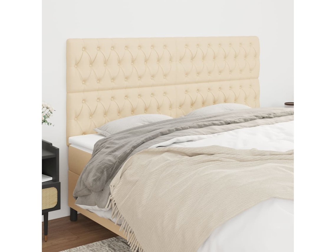 Vidaxl Cabeceira Creme 200x7x118/128 Cm Tecido