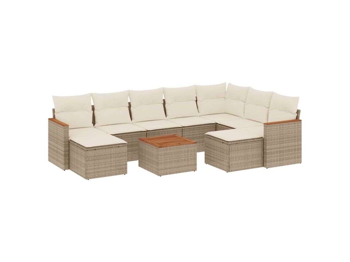 Conjunto de 10 sofás para jardim com almofadões Vime Pe Bege MAISON EXCLUSIVE