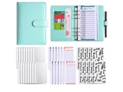 A6 Binder Creative Budget Planner Macaron Pu Leather Zipper Pouch, Standard Gift Set Green 12-budget Cards + 8-pouches