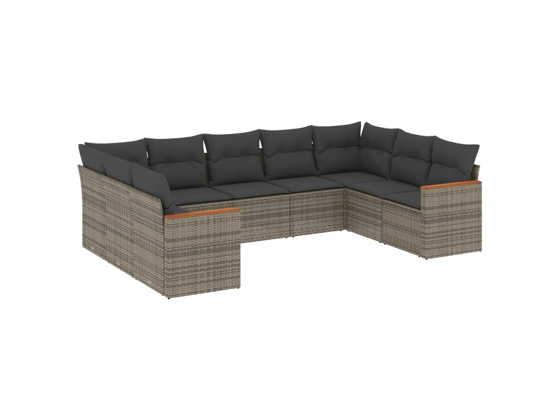 Conjunto de 9 Sofás para Jardim com Almofadas Vime Pe Cinza MAISON EXCLUSIVE (90x200 cm)