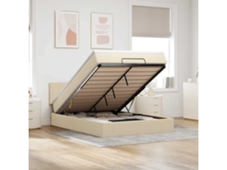 Vidaxl Cama Otomana Com Colchão Leds Creme 140x190cm Tecido