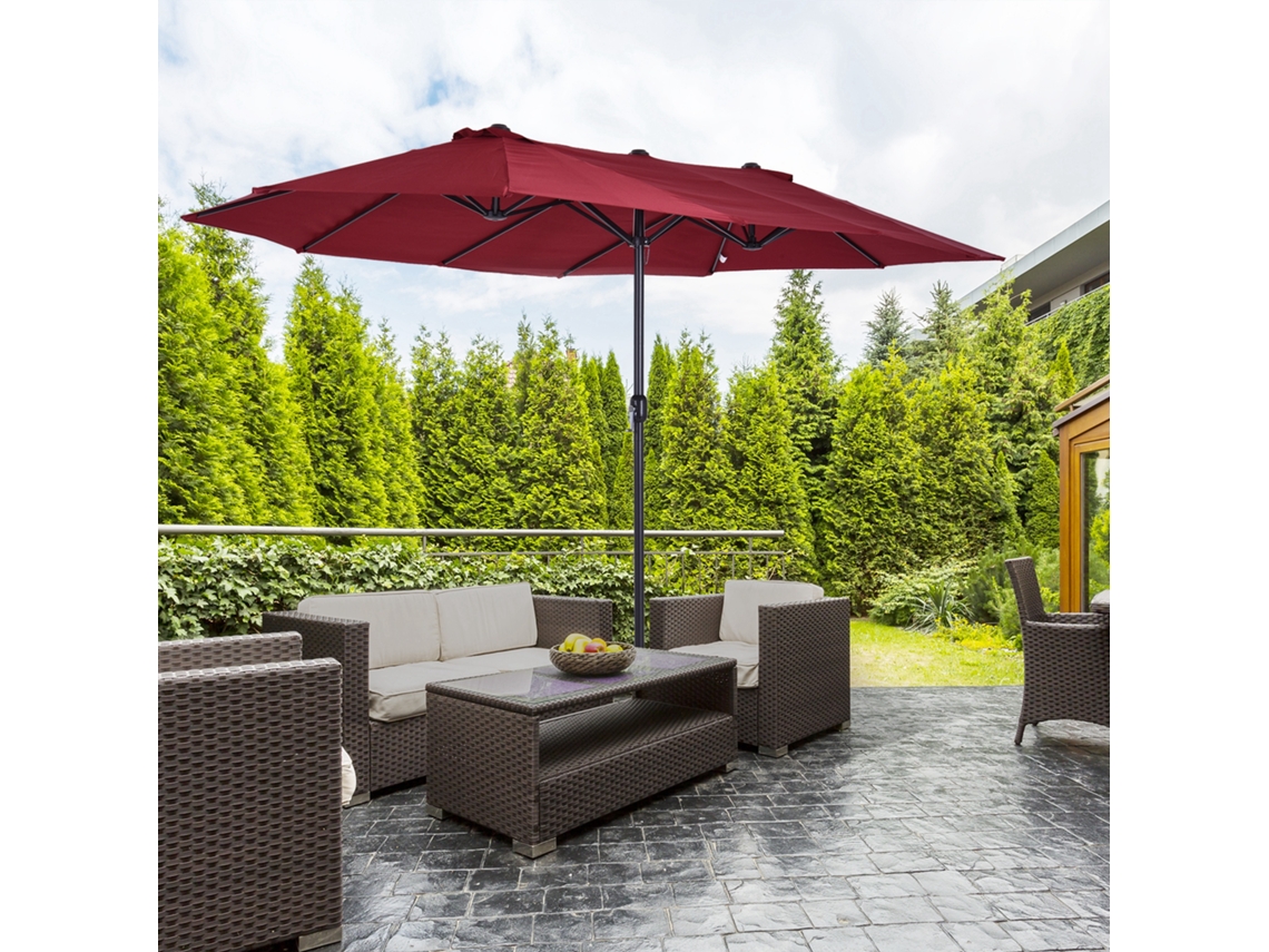 Guarda-sol duplo 4,55x2,65x2,38 m, vinho, manivela, proteção UV | ZIWEI STORE