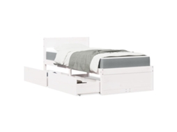 Vidaxl Cama Com Gavetas E Colchão 90x200 Cm Pinho Maciço Branco