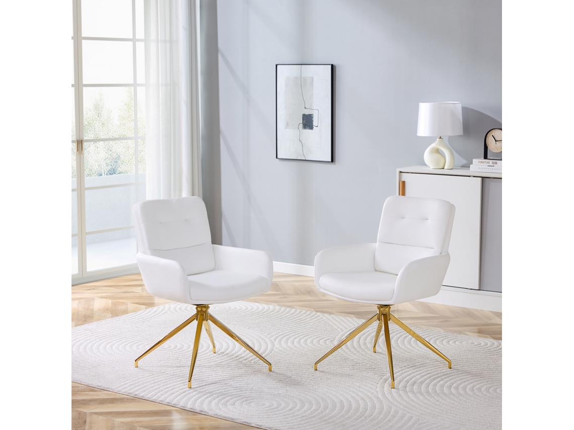 Sillas Pu Blanco Giratorias Patas Doradas