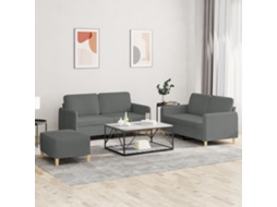 Vidaxl 3 Pcs Conjunto De Sofás Com Almofadões Tecido Cinzento-escuro