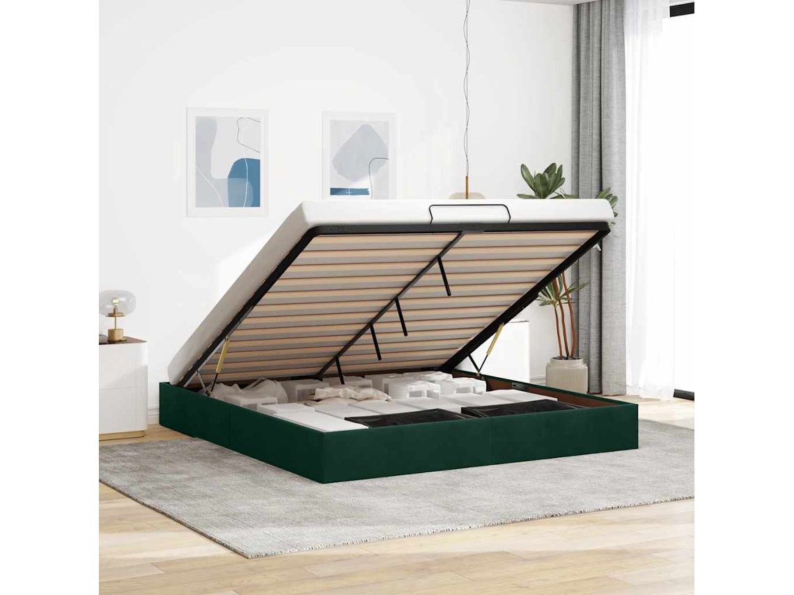 Vidaxl Estrutura De Cama Otomana Sem Colchão 160x200 Cm Verde Escuro