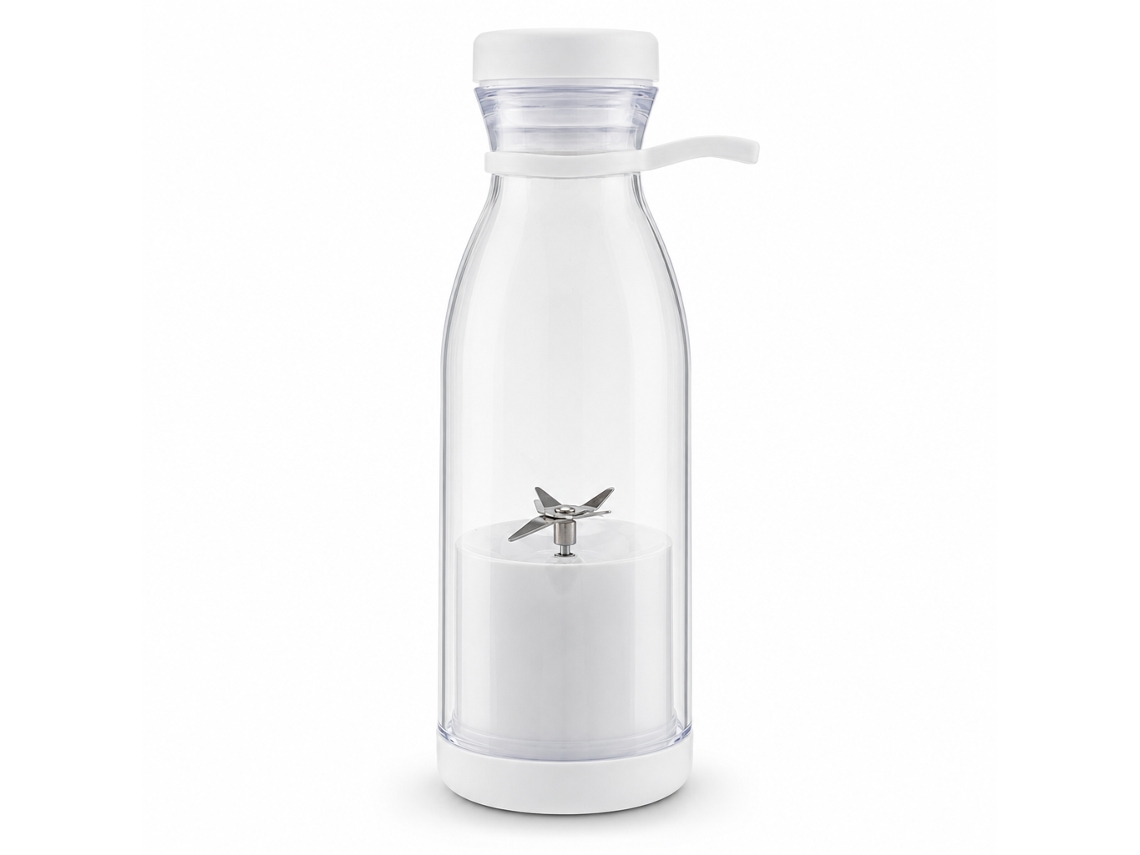 Liquidificador Portátil Recarregável Por Usb Branco, Copo Para Sumo De Fruta, Motor 380 E Lâmina De 6 Pontas