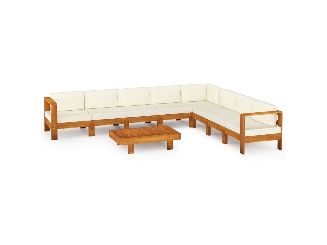 Conjunto 9 lounge de jardim c/ almofadões VIDAXL branco nata acácia