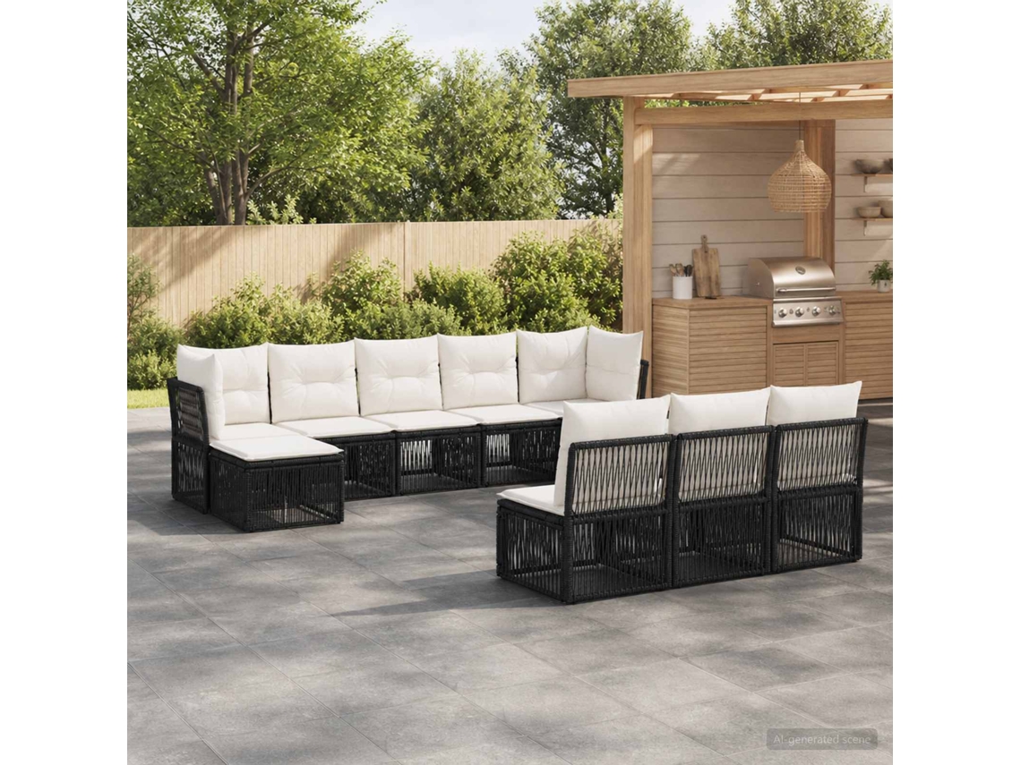 Vidaxl Conjunto De Sofá De Jardim 10 Unid. Preto Vime Pe