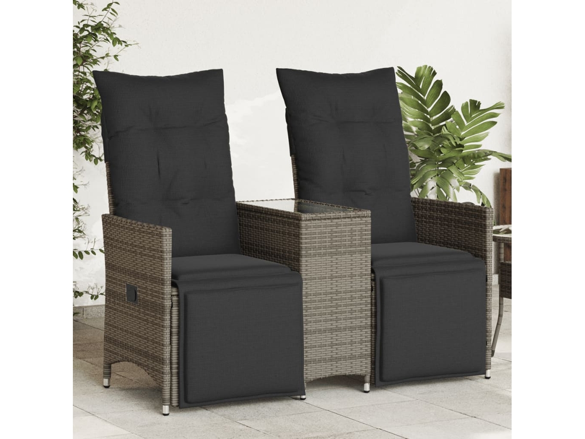 Vidaxl Sofá De Jardim Reclinável 2 Lugares Com Mesa Vime Pe Cinzento