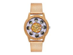 Relógio de pulso analógico de quartzo Zhoulianfa para homem e mulher com pulseira de malha (ouro rosa)