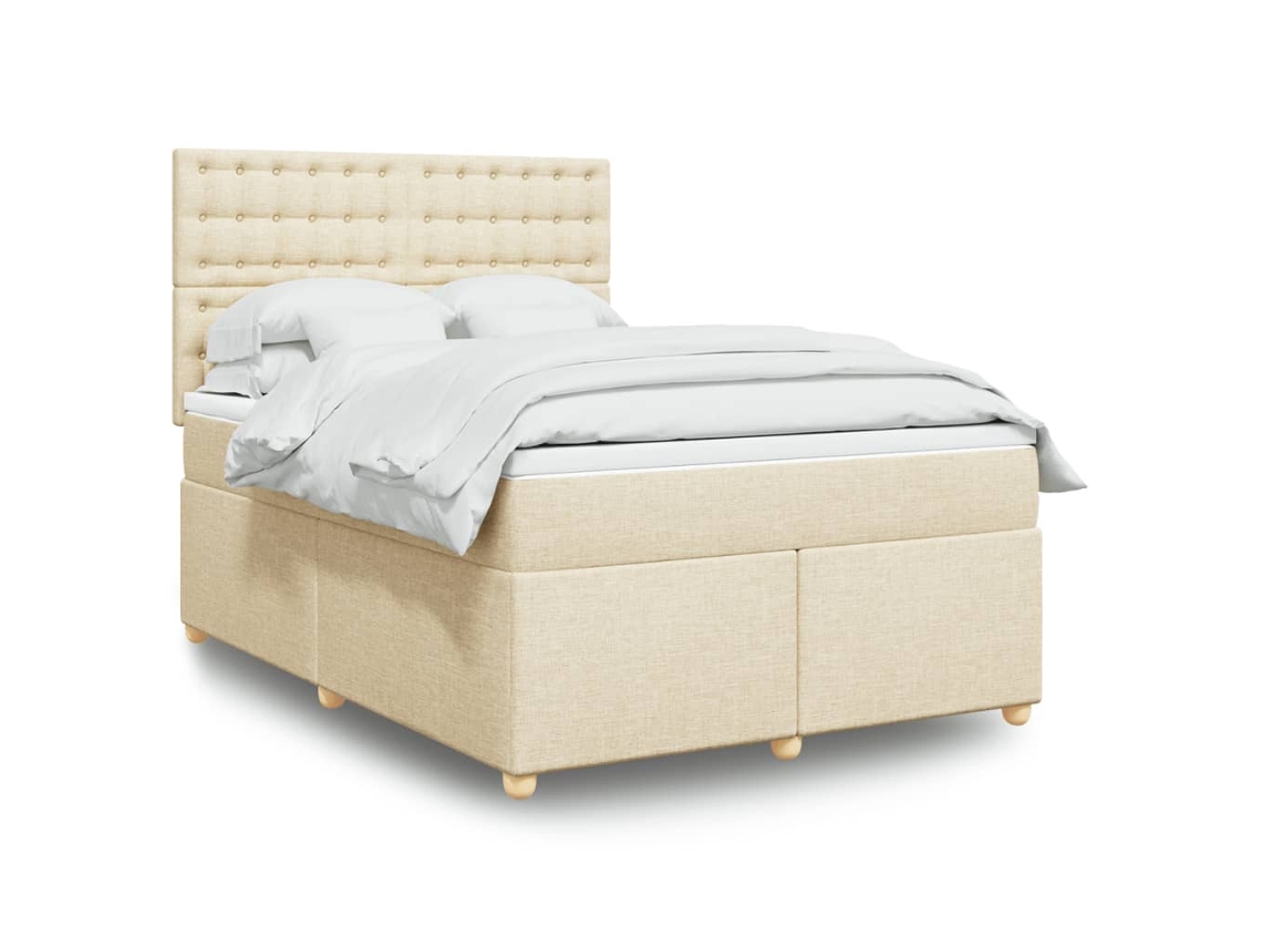 Vidaxl Cama Com Molas/colchão 160x200 Cm Tecido Cor Creme