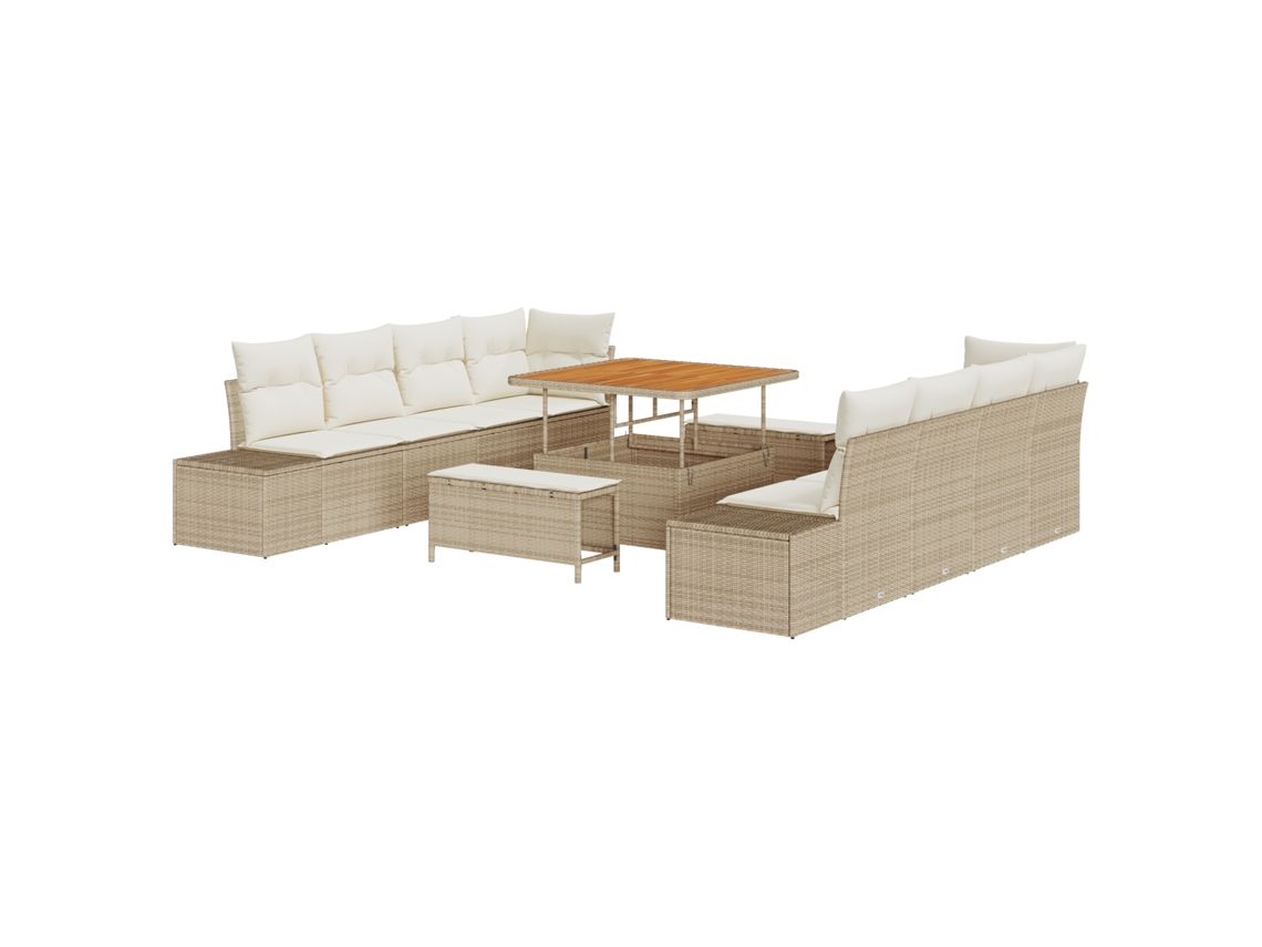 Conjunto 11 Sofá Moderno Para Jardim Vidaxl Bege Vime Pe (264 X 62 X 85 Cm)