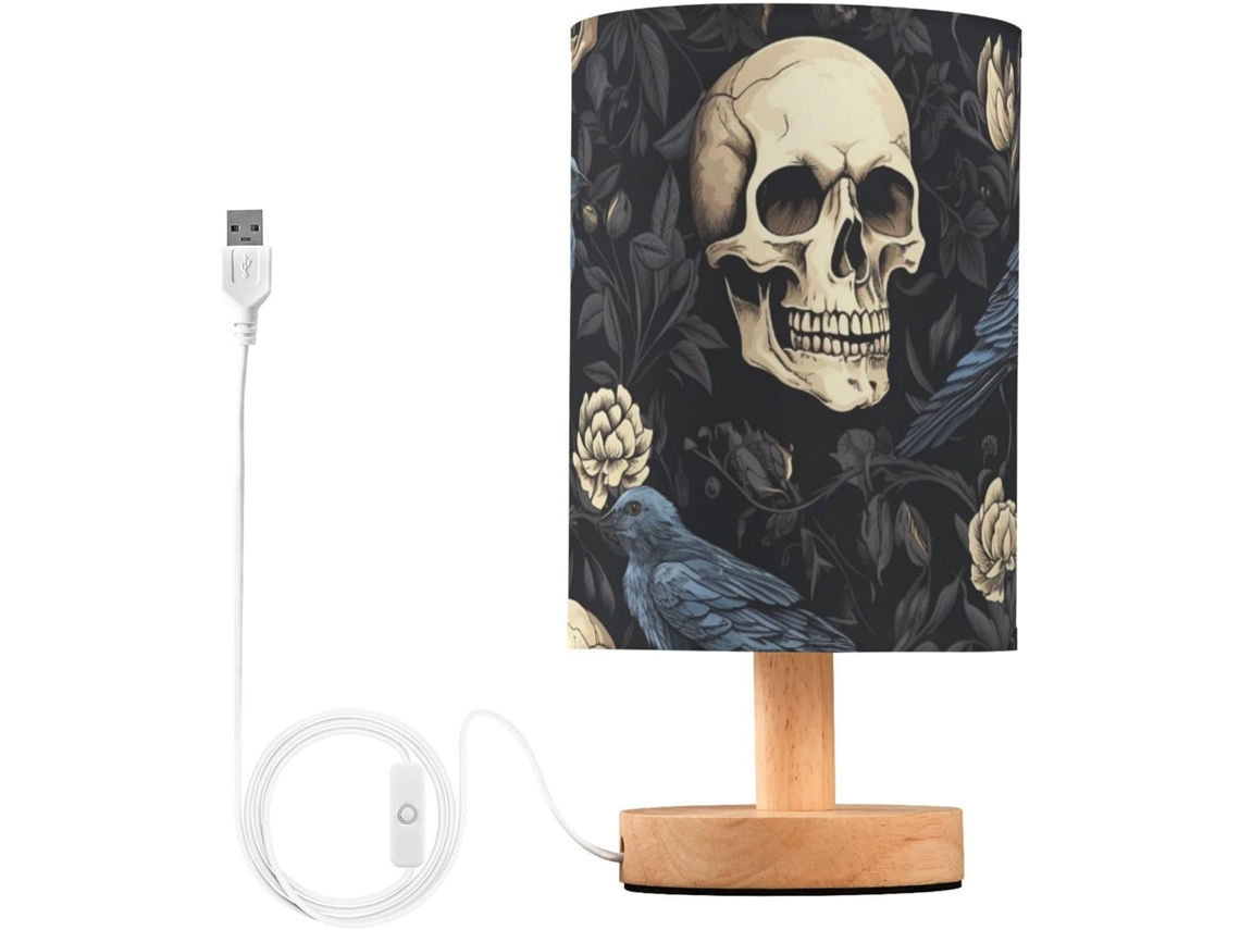 Luminária De Mesa Mnsruu Para Quarto, Sala De Estar, Luminária De Cabeceira Em Formato Crânio Corvo Com Portas
