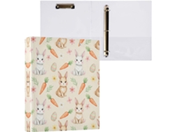 Pasta de 3 Argolas para Papel Tamanho Carta , Coelhinho da Páscoa Redondo e Fofo com Porta pra (27,9 X 21,6 Cm)
