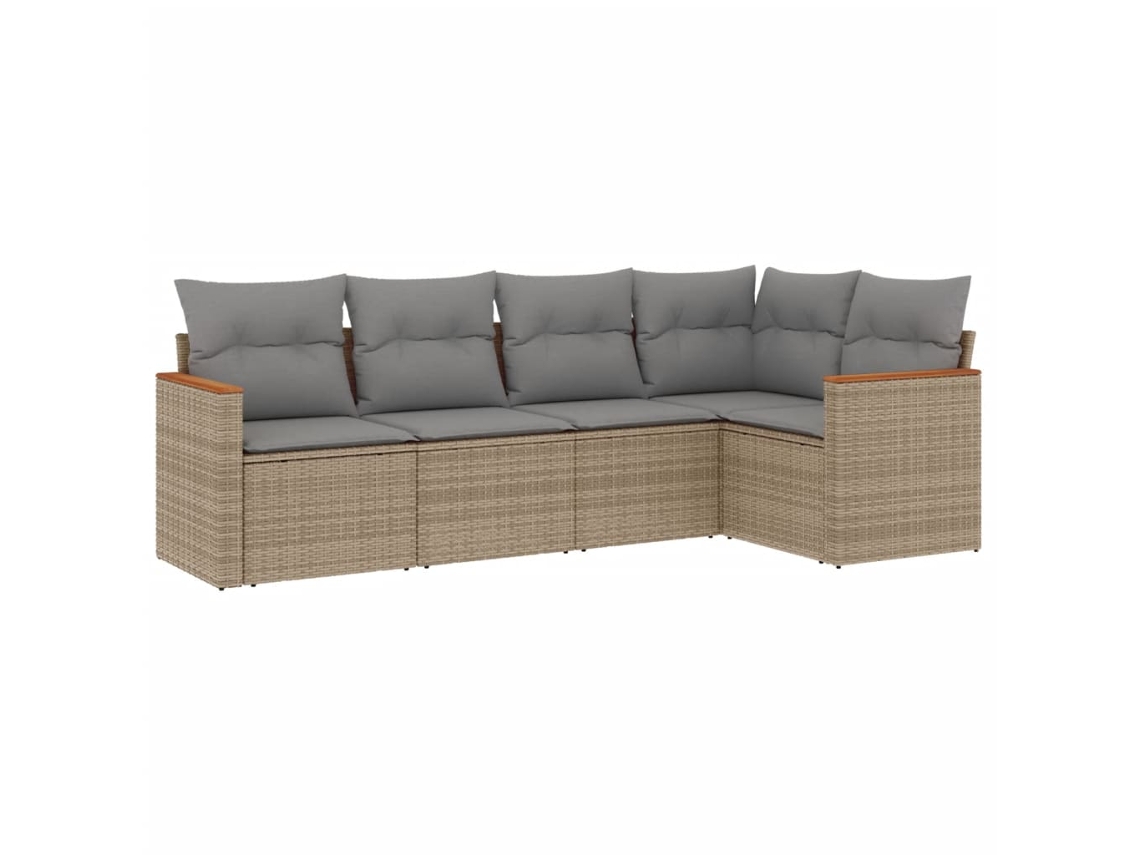 Conjunto de 5 Sofás para Jardim com Almofadões Vime Pe Bege MAISON EXCLUSIVE (5 pcs)