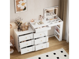 Conjunto Moderno De Aparador E Espelho Em Branco – Combinação Elegante De Uma Cômoda Com Gavetas Detalhes Dourados E Um Espelho De Parede Quadrado