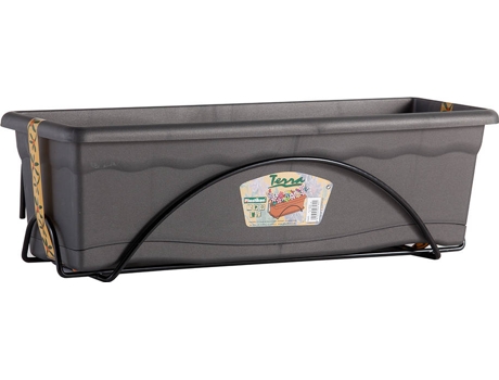 VASO COM PRATO INTEGRADO PARA VARANDA 60X24CM + SUPORTE ANTRACITA